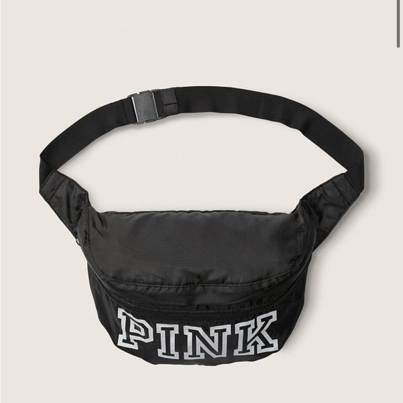 PINK Victoria's Secret Handbags - •PINK•NWT BLACK WITH BOLD WHITE PINK LOGO VSP CONVERTIBLE BACKPACK FANNY PACK